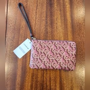 NEW Coach Monogram  Corner Zip Wristlet Rouge Pink